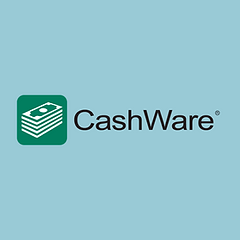 CashWare logo on blue background.