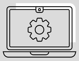 icon of a laptop computer with a support gear on the screen.