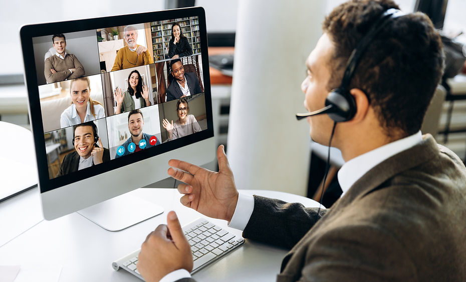 Office worker on a video chat training session.